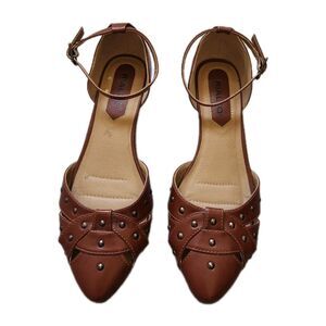 Rialto Mya Brown Studded Wedge Heels Womens 7.5M Ankle Strap Pointed Toe EUC